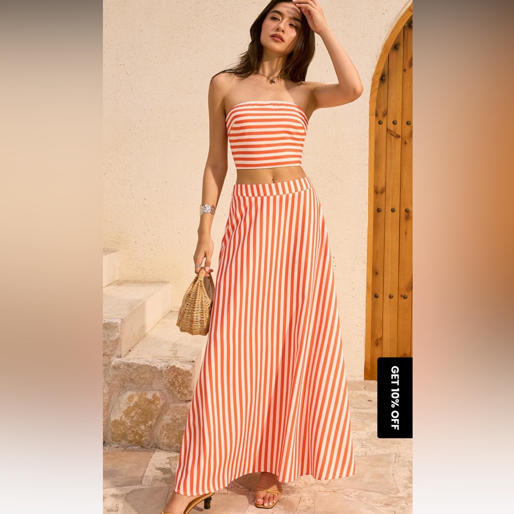 Striped Strapless Top and Maxi Skirt Set